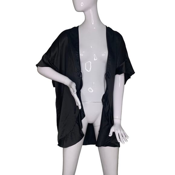 Victoria’s Secret Black Satin Robe Tide on Front White Love Print on Back OS - Picture 3 of 8